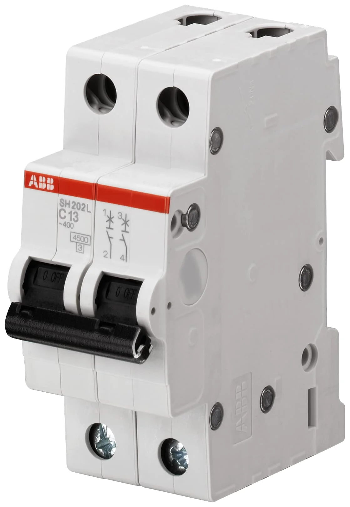 Interruptor termomagnético bipolar  In 4A Icn = 4,5kA @ IEC60898 Curva C Modelo:SH202 L-C10