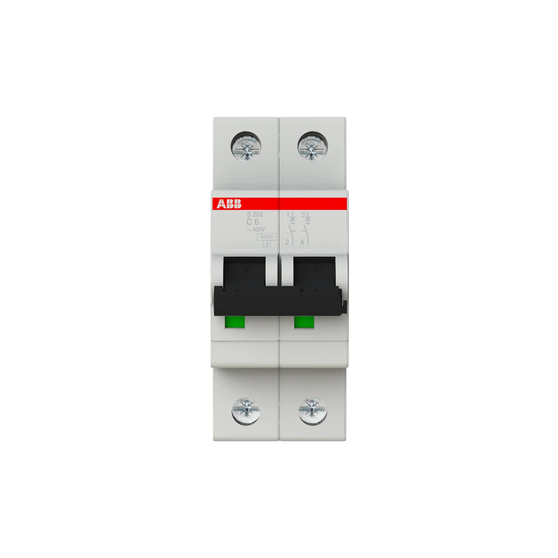Interruptor termomagnético bipolar In 6A. Icn = 6kA @ IEC60898 Icu : 10 kA @ IEC60947-2. Curva C