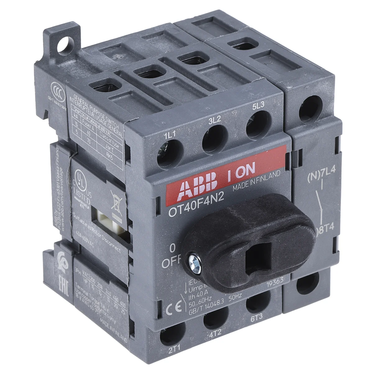 Seccionador bajo carga rotativo In=40A - 4 polos Modelo:OT40F4N2