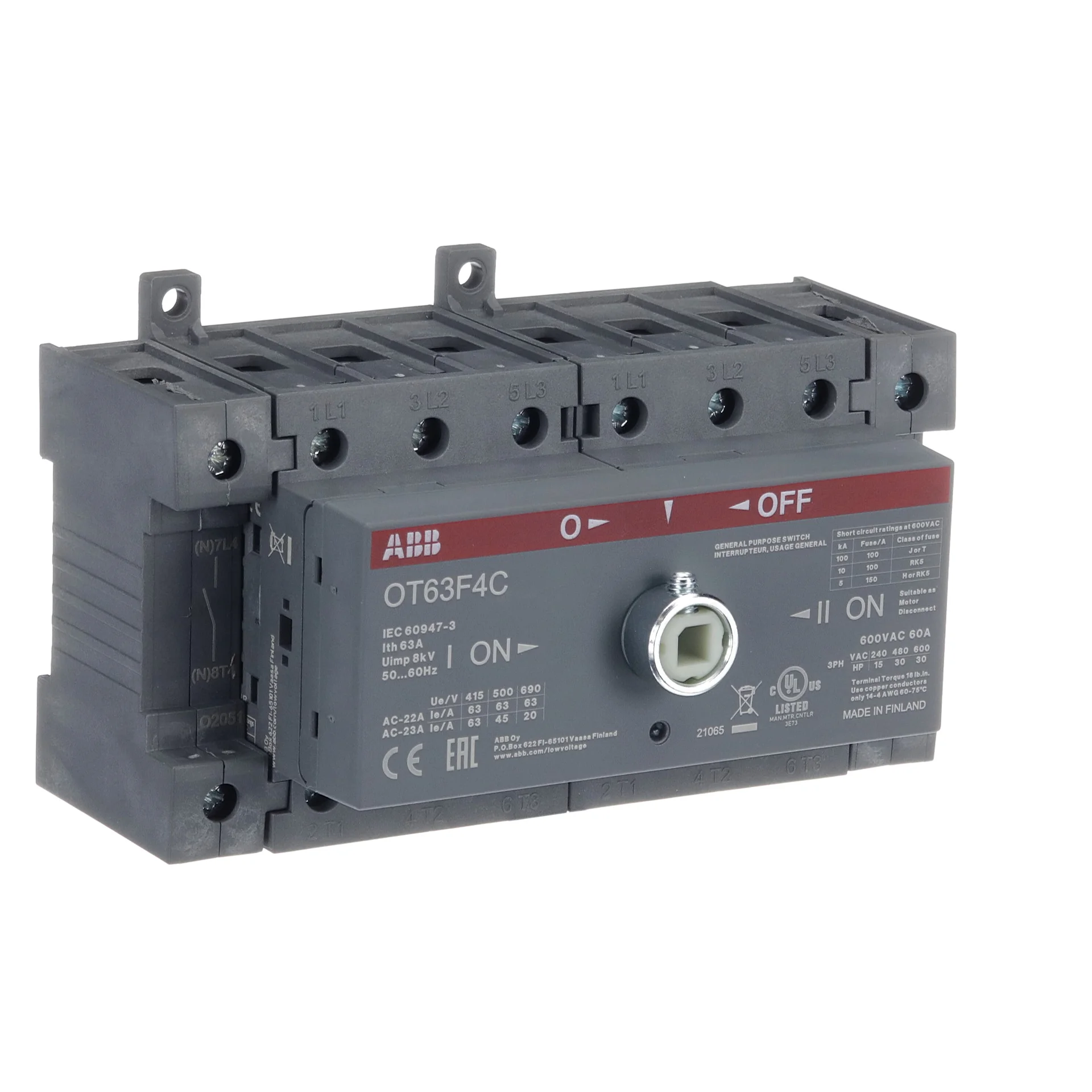 Conmutador manual bajo carga I - O - II 4 Polos 63A OT63F4C (*) no incluye eje ni manija Modelo:OT63F4C - Vista 2 de 2