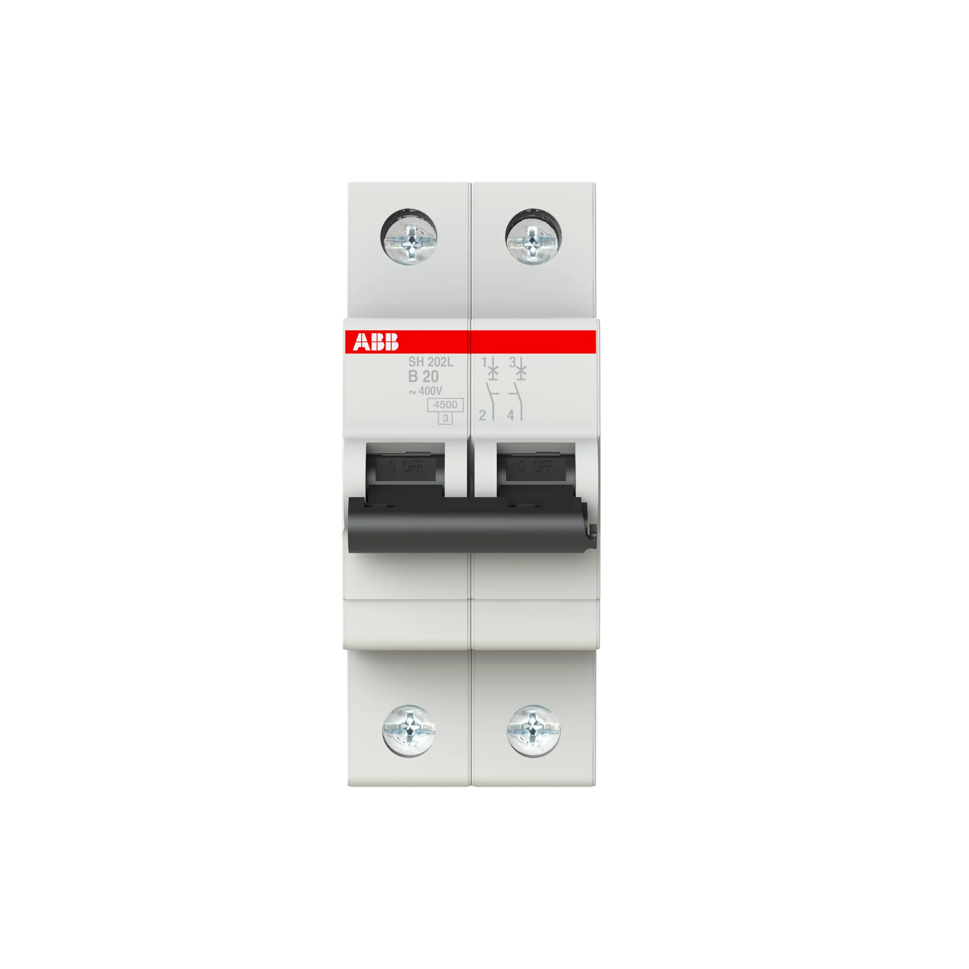 Interruptor termomagnético bipolar  In 20A Icn = 4,5kA @ IEC60898 Curva B Modelo:SH202 L-B20 - Vista 3 de 3