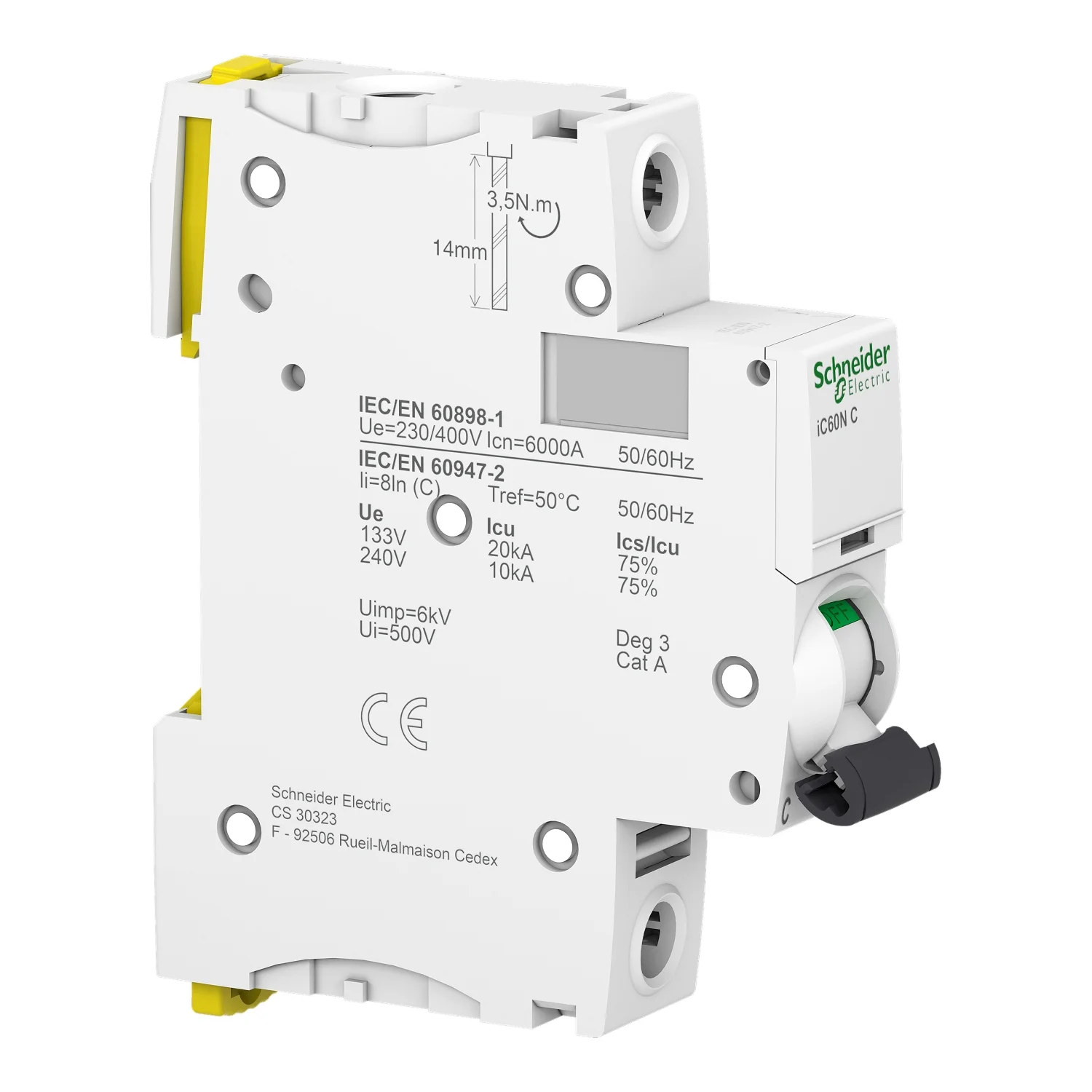 Interruptor Aut. Termomagnético Acti9 iC60N 1P 40A Curva C - Vista 2 de 3