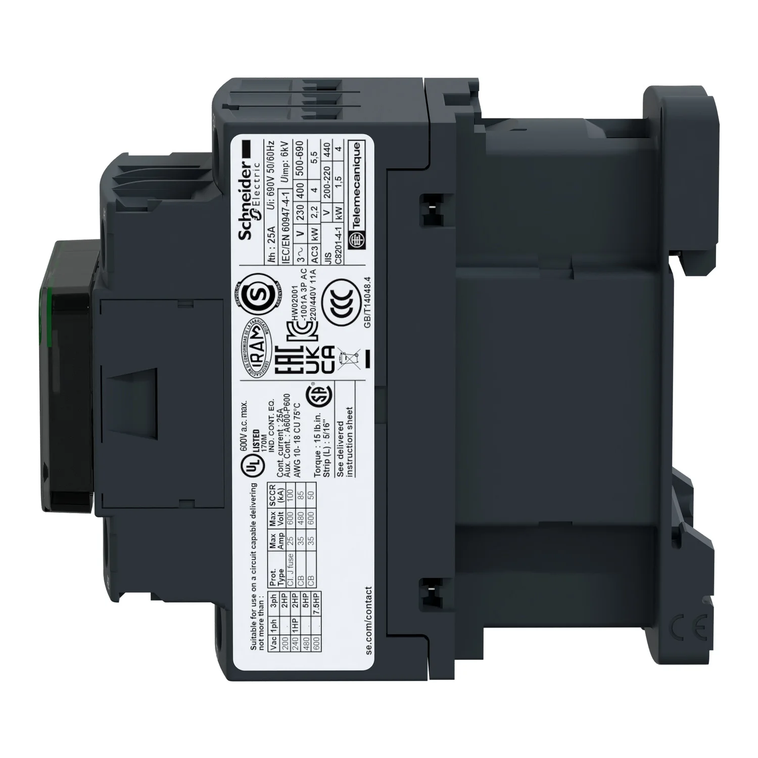 Contactor Tripolar (1na+1nc) TeSys D 9A 220 Vca 50/60Hz - Vista 3 de 3