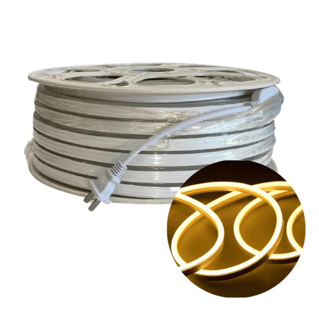 Tira LED NEON flexible Longitud: 50 m LED: 2835 / 120D Especificación: corte cada 100 cm / 220 V / 0,8 cm Arranque: con driver / incluye un cable de alimentación Perfil: 6 × 12 cm Temperatura de color: 3000 K - Vista 2 de 3